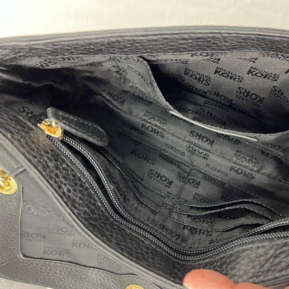Michael Kors purse black leather gold chain shoulder flap fulton small bag - Picture 11 of 16